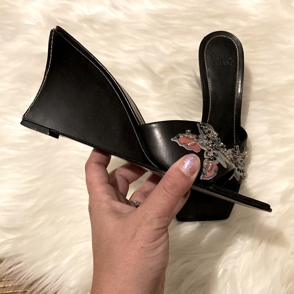 Arturo Chiang Square Toe Leather Wedge Slides GUC SZ 8 1/2 - Picture 3 of 10